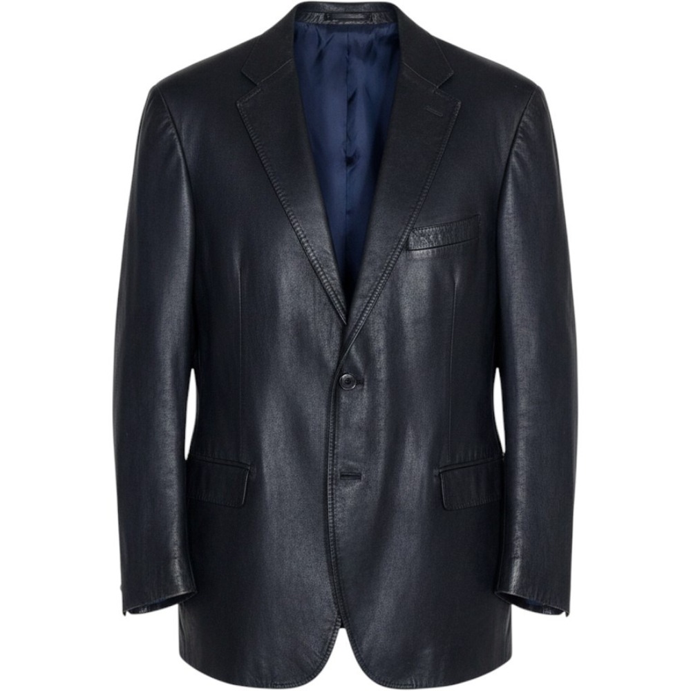 Avanti Uomo Mens Navy Blue Distressed Faux Leather Blazer Sport Coat Jacket